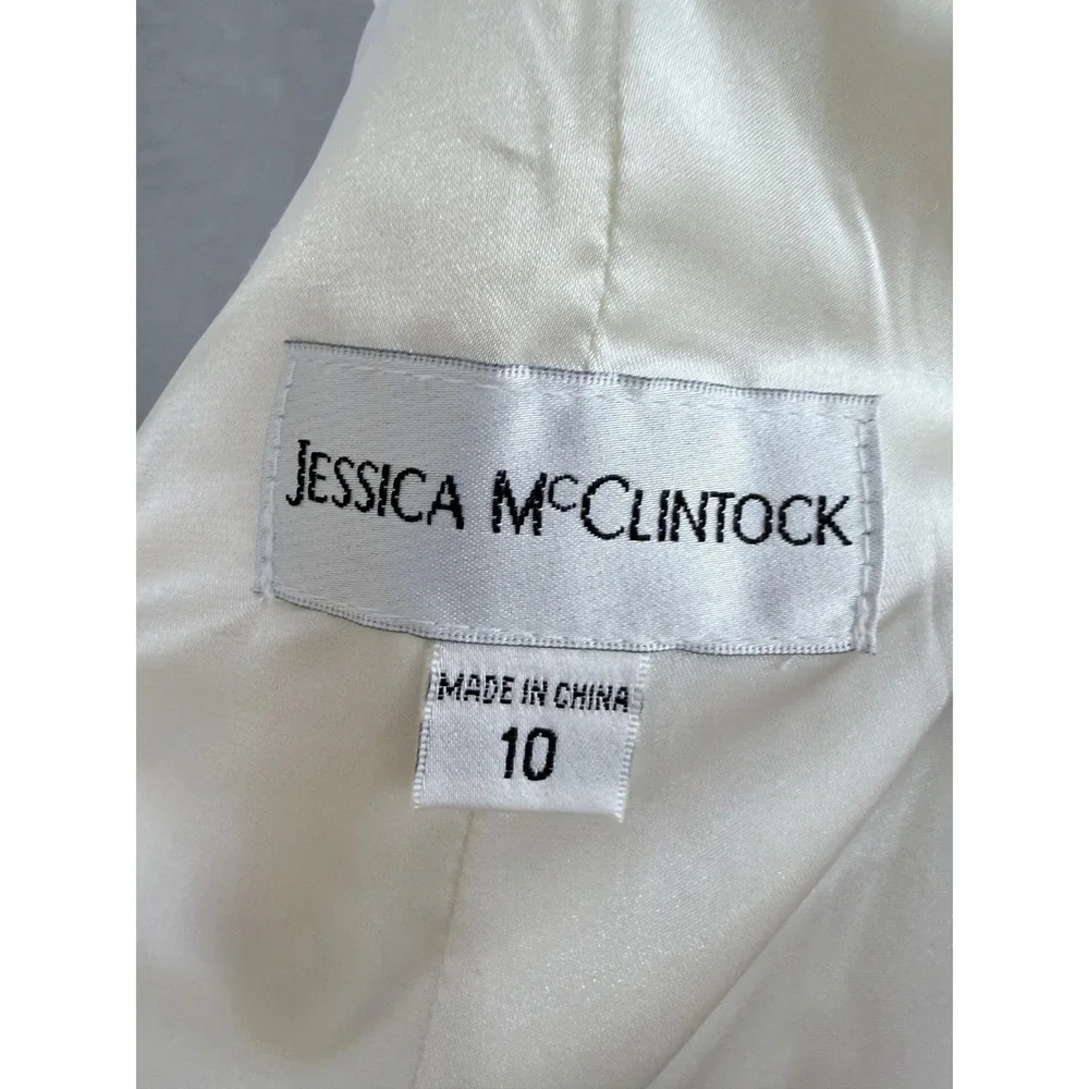 Vintage Jessica McClintock Ivory Ruched Mermaid Gown Rhinestone Brooch 10 - Picture 4 of 11